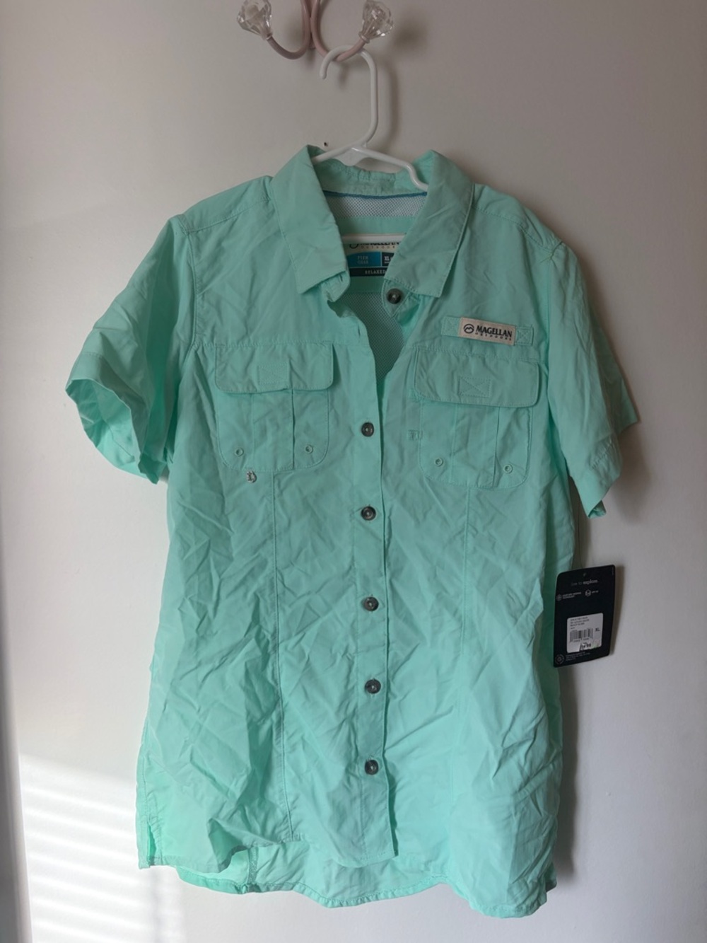 Magellan Outdoors Mint Green Short Sleeve Button Fishing Shirt